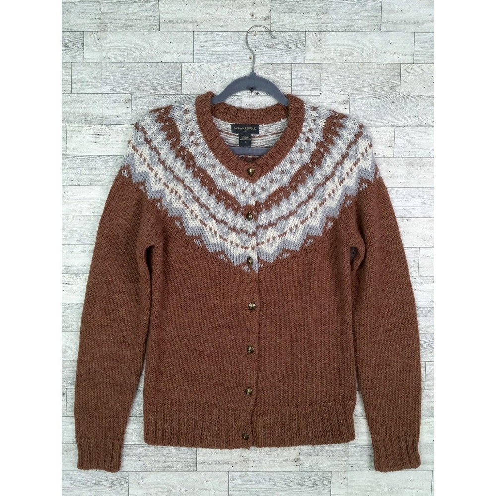Women's Banana Republic Button Up Alpaca Sweater Cardigan Fair Isle Sz Large L